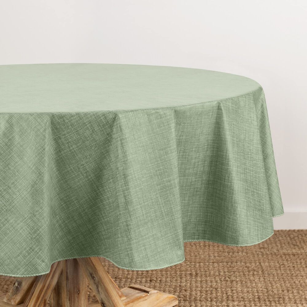 Vinyl Tablecloth, Flannel Backing, 60 inches X 84 inches, Oval, Sage